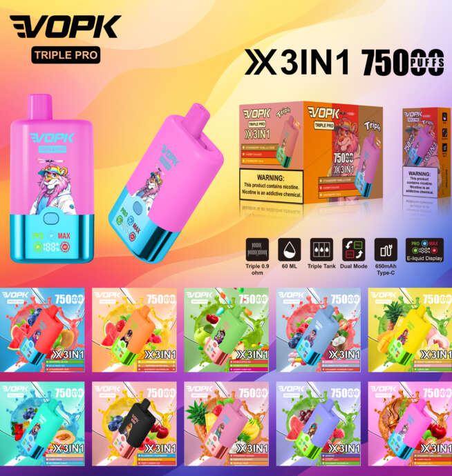 VOPK Triple Pro 75K Puffs 3-Tank Vape - Image 2